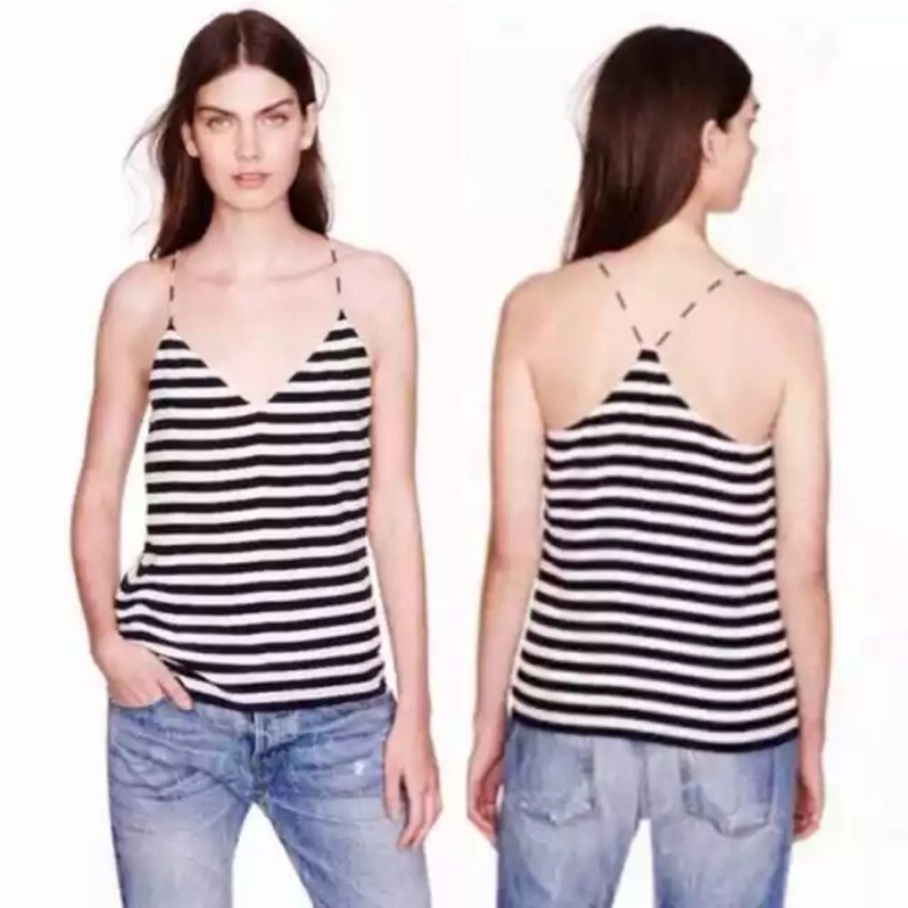 J Crew 100% Silk Carrie Blue & Ivory Striped Sleeveless Top 8